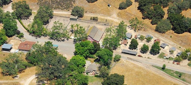 Aerial view of the private zoo at Neverland Ranch, built to resemble a western frontier town